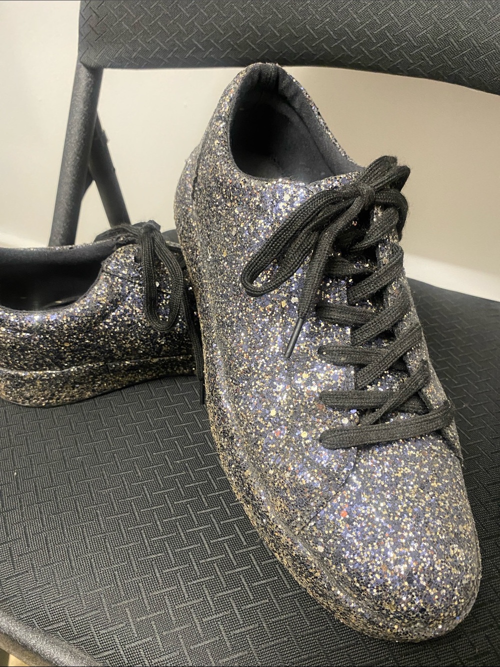 Black Glitter Lace-Up Platform Sneakers for Men